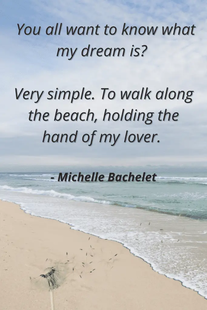 Love On The Beach Quotes - "You all want to know what my dream is?

Very Simple. To walk along the beach, holding the hand of my lover."